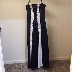 Black and white beaded, strapless gown, only worn once